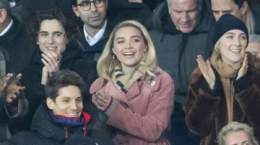 florence pugh, timoth&eacute;e chalamet and saoirse ronan at a football match, WHAT A MOMENT