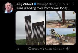Yesterday, Texas Gov Greg Abbott was bragging about adding border wall.  Today, 83,000 Texans are without power during another winter storm in 17 degree weather.  Because priorities.