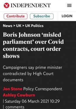 " @BorisJohnson Johnson misled parliament over the publication of coronavirus contracts, a court order appears to show."  *Misled = lied.  #ToryCorruption #CostOfLivingCrises