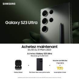 Des nuits &eacute;piques sont l&agrave;. D&eacute;couvrez le nouveau #GalaxyS23 Ultra ! Achetez maintenant et b&eacute;n&eacute;ficiez de cadeaux et d'avantages exclusifs.