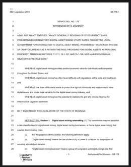 BREAKING: The &ldquo;Right to Mine #Bitcoin&nbsp;&rdquo; bill in Montana has passed on an 8-2 vote in committee.