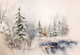 "Winter's Whisper"  (watercolor on paper)  2/5 available Price: 5 xtz :  #EshtiaghiArt #watercolor #tezosart #NFTs #nftcollectors #nftartists #NFTCommunity