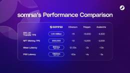 We did it! Somnia is miles ahead!   ERC-20 Transfers: 1.05M TPS (Ethereum ~15, Polygon ~10K, Avalanche ~4.5K)  NFT Minting: 300K TPS (Ethereum ~10, Polygon ~5K, Avalanche ~2K)  Latency: 860ms (Ethereum ~12-20s, Polygon ~2s, Avalanche ~1.5s)  We&rsquo