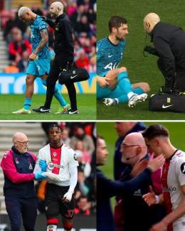 5' - Richarlison off injured  8' - Bella-Kotchap off injured  34' - Bednarek off injured  37' - Davies off injured  FOUR injuries in the first half of Southampton vs Tottenham