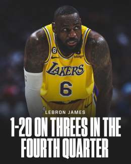 LeBron James has missed 19 straight threes in the fourth quarter this postseason.