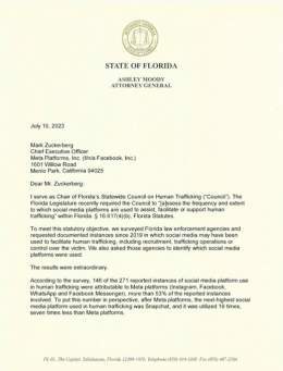 WOW  Florida&rsquo;s Attorney General is calling for Mark  Zuckerberg to speak to the Statewide Council on Human Trafficking regarding Meta platforms being used most frequently to &ldquo;assist, facilitate or support human trafficking.&rdquo;  Accord