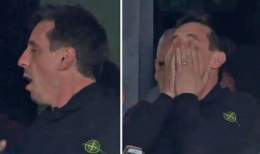 Gary Neville&rsquo;s reaction to Nketiah&rsquo;s late winner for Arsenal.