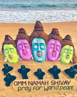 On this auspicious occasion of #MahaShivratri, My SandArt at Puri Beach in Odisha with message #OmmNamahShivay .We Pray For World Peace. #HappyMahashivratri2023
