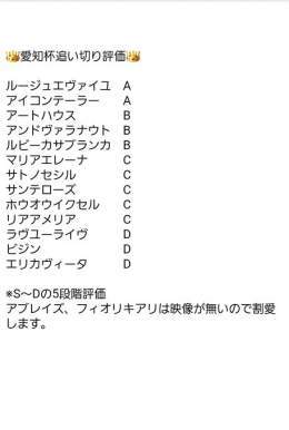 追い切り評価 #愛知杯 #ルージュエヴァイユ  ※S～Dの5段階評価 アブレイズ、フィオリキアリは映像が無いので割愛します。  #競馬 #競馬予想