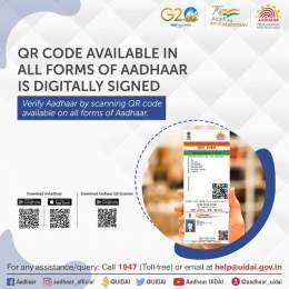 #VerifyAadhaarwithQRCode  All forms of Aadhaar have a digitally signed and secured QR Code.  Aadhaar can easily be verified by scanning the QR Code, using the mAadhaar App or Aadhaar QR Scanner.  @GoI_MeitY @mygovindia @_DigitalIndia @PIB_India