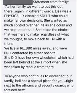 Statement from #LisaEdwards daughter-in-law: