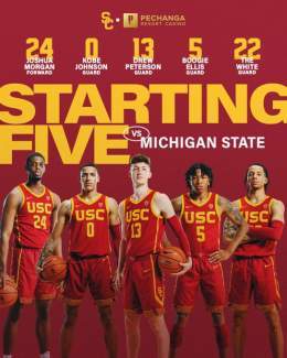 Today's @PechangaCasino starting lineup for the first round of #MarchMadness:  G @Drewpeterson23  G @BoogieEllis G @iamkobejohnson G @TreWhite19  F Joshua Morgan