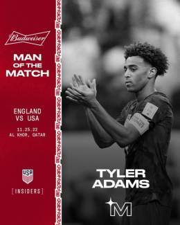 Once more, @tyler_adams14 earned YOUR vote to win @budweiserusa Man of the Match honors
