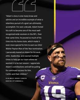 Statement from Head Coach Kevin O'Connell on WR Adam Thielen