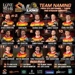 LONE STAR: TEAM NAMING Back Home. Here is your Waikato NPC team to face the Wellington Lions, tomorrow night (September 8), at FMG Stadium Waikato, kick-off 7.05pm. All thanks to Lone Star. For more on the team  #WaikatoRugby #WAIvWEL