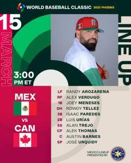 Win and they're in.   Here's how Team Mexico lines up for their last game of pool play. #WorldBaseballClassic   (MLB x @EstrellaJalisco)