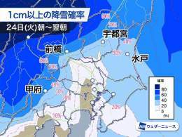 ＜東京で初雪の可能性＞ 明日は関東でもこの冬最強寒波の影響で雪の降る可能性があります。 局地的に雪雲が発達し、南部の平野部でもうっすら積雪のおそれがあるため注意が必要です。また、雷や霰(あられ)など急変にも注意してください。