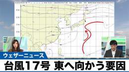 9月27日(火)、台風17号（クラー）を取り巻く活発な雨雲は父島や母島からは離れ、風雨は落ち着いている状況です。  台風17号は次第に東寄りに進路を変える予想で、日本列島にはあまり近づかない予想です。この進路を辿る要因について解説していきます。