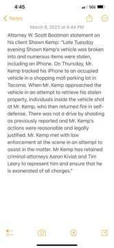 Attorney Scott Boatman statement on his client Shawn Kemp: