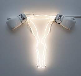 'Neon uterus with boxing gloves ovaries' by artist Zoe Buckman #WomensArt