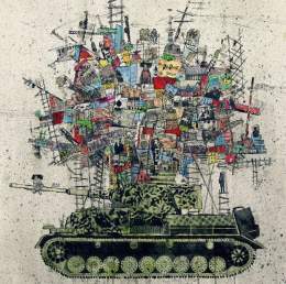 My city on a tank, 2015 by Lebanon born artist, Zena Assi who lives and works in Beirut #WomensArt