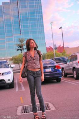 Gorgeous blue-eyed teen with adorable tits Shyla reveals her body in public