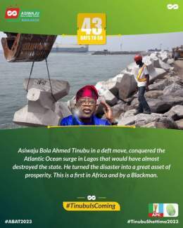 Asiwaju Bola Ahmed Tinubu conquered the Atlantic Ocean surge in Lagos that would have destroyed many lives. A vote for Tinubu is a Vote for progress!   #TinubuIsComing