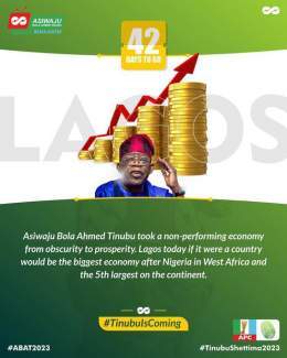 Lagos state grew its revenue from a paltry 600m to 5b a month under the leadership of Asiwaju Bola Ahmed Tinubu. A leader with capacity, competency and outstanding knowledge. I&rsquo;d vote for asiwaju over and over again if given the opportunity.   